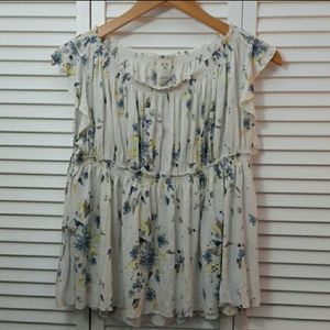 Free People- Small Floral Off/Over Shoulder Blouse
